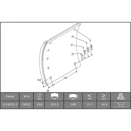 Тормозная накладка, башмак ABEX B28709276 K19032.0 1194123112 B28 70