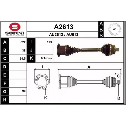 Приводной вал SNRA A2613 AU26 13 AU613 1194329000 изображение 0