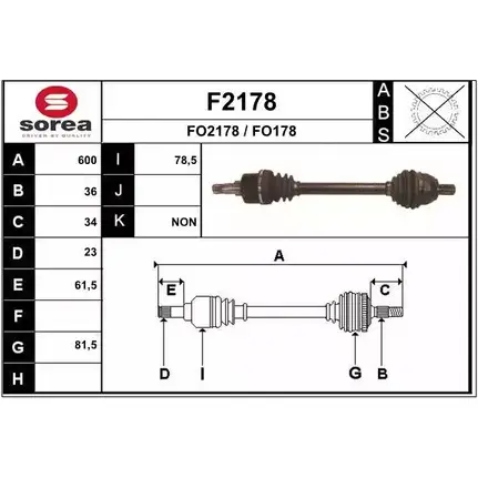 Приводной вал SNRA FO2178 FO17 8 1194330324 F2178 изображение 0