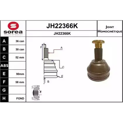 Шрус граната SNRA 1194331337 JH22366K PUBZ4YX J H22366K изображение 0