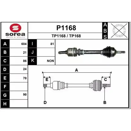 Приводной вал SNRA 1194332802 T P1168 P1168 TP168 изображение 0