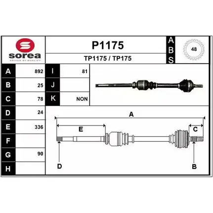 Приводной вал SNRA TP175 1194332816 T P1175 P1175 изображение 0