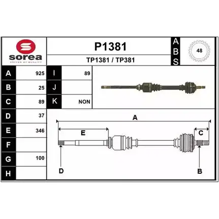 Приводной вал SNRA P1381 TP 1381 TP381 1194333070 изображение 0