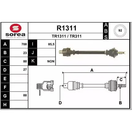 Приводной вал SNRA TR131 1 1194333554 TR311 R1311 изображение 0