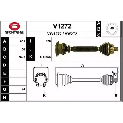 Приводной вал SNRA V1272 VW12 72 1194334719 VW272