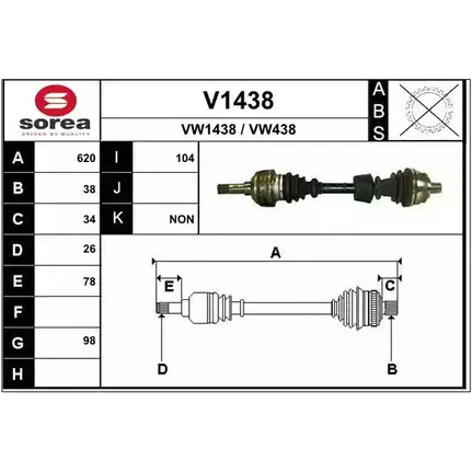Приводной вал SNRA VW438 1194334839 VW1 438 V1438