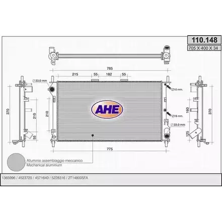 Радиатор охлаждения двигателя AHE 1194338967 JJFCTA0 110.14 8 110.148 изображение 0