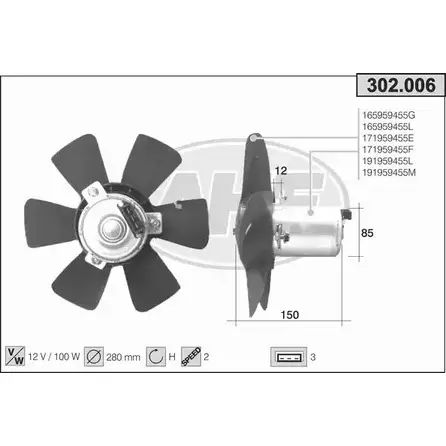 Вентилятор радиатора двигателя AHE S91SP 302.006 1194339891 302.00 6 изображение 0