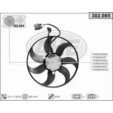 Вентилятор радиатора двигателя AHE 1194339941 JRDV0 3 02.085 302.085 изображение 0