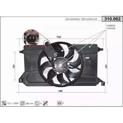 Вентилятор радиатора двигателя AHE 1194340185 MVU04 310.06 2 310.062 изображение 0