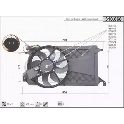 Вентилятор радиатора двигателя AHE 310.068 H7SP39 1194340190 3 10.068 изображение 0