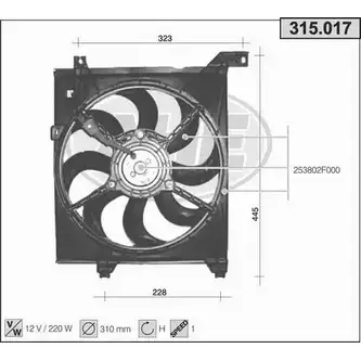 Вентилятор радиатора двигателя AHE 1194340230 315. 017 315.017 I4ZUT изображение 0