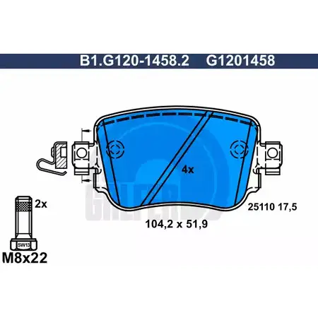 Тормозные колодки дисковые, комплект GALFER 2 5110 B1.G120-1458.2 1194415608 G1201458 изображение 0