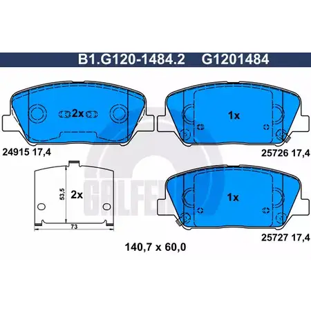Тормозные колодки дисковые, комплект GALFER 1194415633 B1.G120-1484.2 25726 24 915 изображение 0
