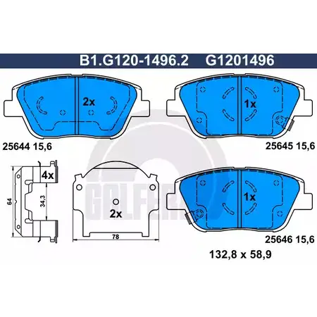 Тормозные колодки дисковые, комплект GALFER 25645 B1.G120-1496.2 2 5644 1194415652 изображение 0