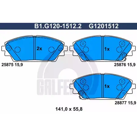 Тормозные колодки дисковые, комплект GALFER 1194415669 B1.G120-1512.2 25876 2 5875