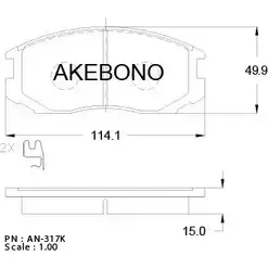 Тормозные колодки, дисковые, комплект AKEBONO 1194440860 E2 90R-01142/007 21650 AN-317WK изображение 0