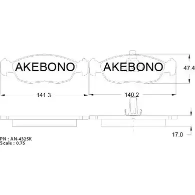 Тормозные колодки, дисковые, комплект AKEBONO AN-4325K 21430 21827 1194442672 изображение 0
