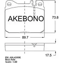 Тормозные колодки, дисковые, комплект AKEBONO AN-4399K E13 90R-010279/001 1194443036 20341 изображение 0