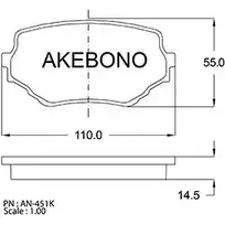 Тормозные колодки, дисковые, комплект AKEBONO 1194443470 E13 90R-010034/001 AN-451K 2 3314
