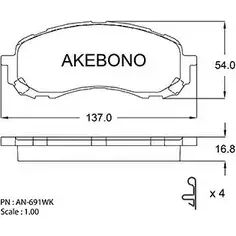 Тормозные колодки, дисковые, комплект AKEBONO E13 90R-02A1110/2419 24372 AN-691WK 1194444908 изображение 0