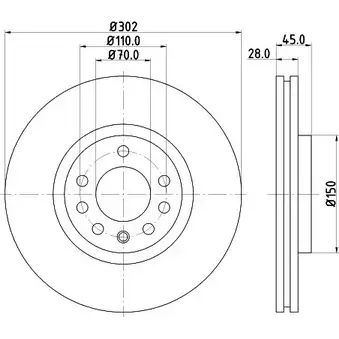 Тормозной диск HELLA PAGID 3W2ITV 1194514376 54183PRO _HC_NA 8DD 355 109-172