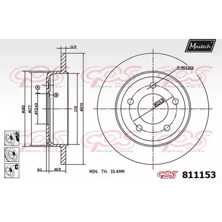 Тормозной диск MAXTECH 1194800103 811153.6880 L44SR 8 11153 изображение 0