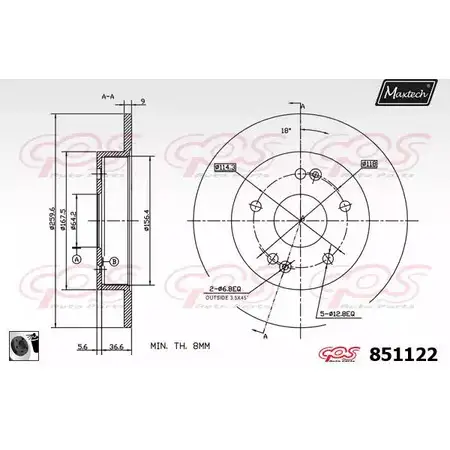 Тормозной диск MAXTECH 8 51122 OQ7WH 851122.0060 1194803281 изображение 0