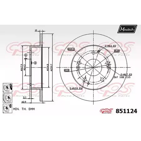 Тормозной диск MAXTECH 1194803297 8511 24 851124.6980 X8R1G