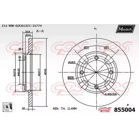 Тормозной диск MAXTECH 1194804068 855004.0080 I8DSF8 855 004 изображение 0