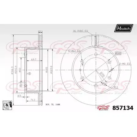 Тормозной диск MAXTECH 857134.0080 8 57134 25XQK7 1194804948 изображение 0