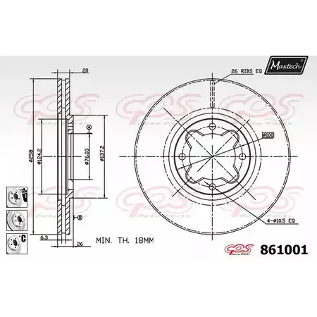 Тормозной диск MAXTECH 86 1001 YZWCCF 1194805322 861001.6880 изображение 0