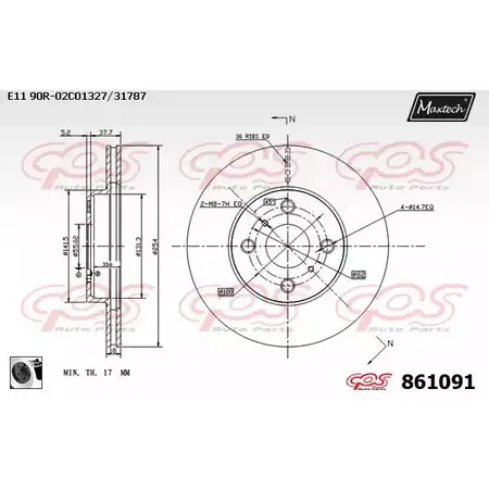 Тормозной диск MAXTECH S8F0W 1194805649 861091.0060 86109 1 изображение 0