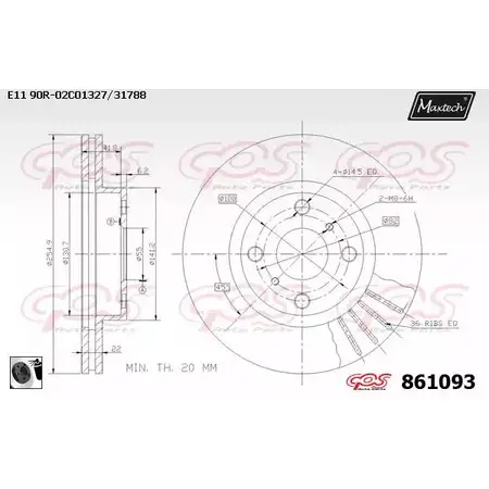 Тормозной диск MAXTECH 1194805661 VC38UDZ 8 61093 861093.0060