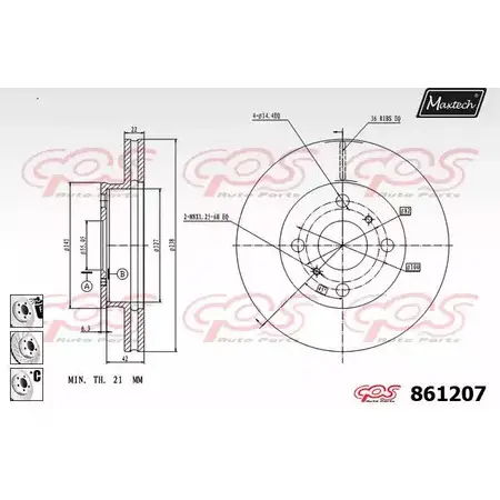 Тормозной диск MAXTECH 8612 07 861207.6980 1194805957 OJ9QZ