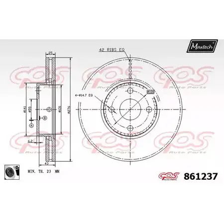 Тормозной диск MAXTECH 8 61237 6AAMX 1194806085 861237.0060