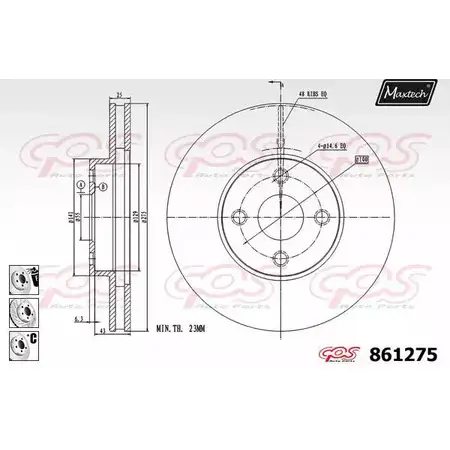 Тормозной диск MAXTECH 1194806287 86 1275 HSV6S 861275.6980 изображение 0