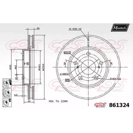 Тормозной диск MAXTECH 861 324 861324.6880 1194806482 ZDCX188 изображение 0