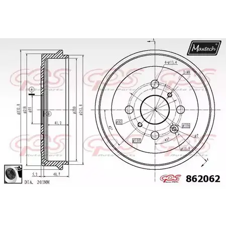 Тормозной барабан MAXTECH 1194806794 862062.0060 QFUEI8L 86206 2 изображение 0