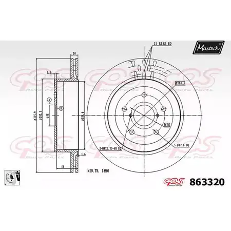 Тормозной диск MAXTECH 1RYKM 8633 20 1194807103 863320.0080