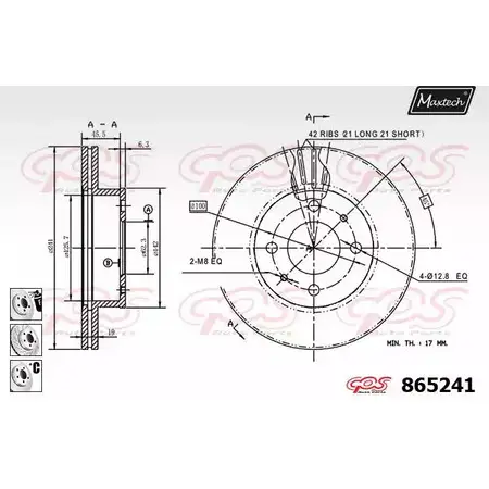 Тормозной диск MAXTECH 86 5241 LCUR406 1194807631 865241.6880