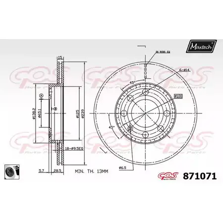 Тормозной диск MAXTECH 871 071 XZGFS 1194808413 871071.0060 изображение 0