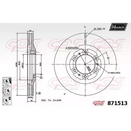Тормозной диск MAXTECH 87 1513 871513.6980 1194809023 JPR2V