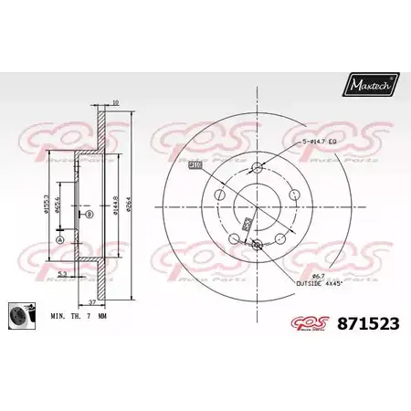 Тормозной диск MAXTECH 87 1523 4LBKWB 1194809079 871523.0060 изображение 0