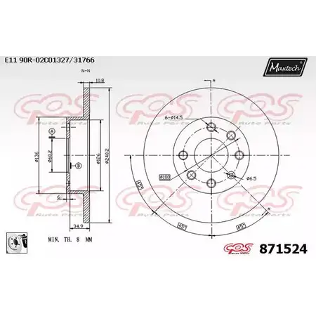 Тормозной диск MAXTECH 871524.0080 0B366UJ 87152 4 1194809086