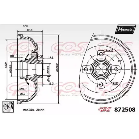 Тормозной барабан MAXTECH 87 2508 1194809376 872508.0080 931MT2 изображение 0