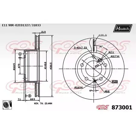 Тормозной диск MAXTECH 1194809398 873001.0060 8730 01 NHZUD