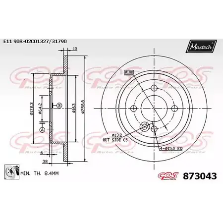 Тормозной диск MAXTECH 873 043 DQ5WCH 873043.0080 1194809591