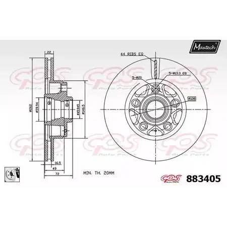 Тормозной диск MAXTECH 1194812493 T8QIS 8 83405 883405.0080 изображение 0