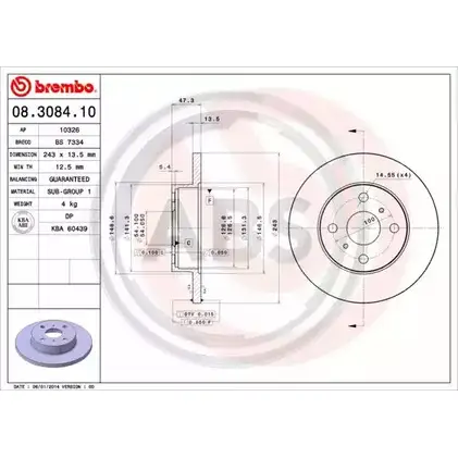 Тормозной диск A.B.S. KBS3WG7 08.3084.10 U8ZOF B 1198177542 изображение 0